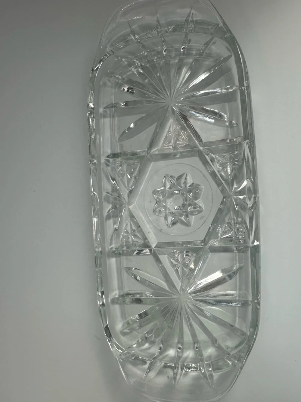 Vintage Cut Crystal Butter Dish Trinket Tray Soap Dish Vanity Catchall